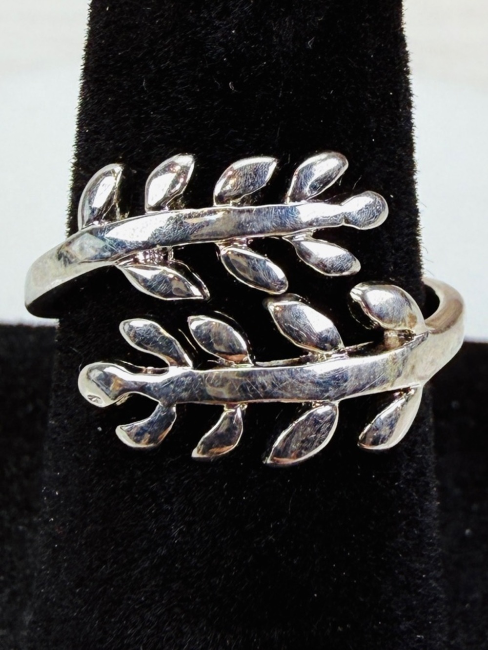 Silvertone Branch Leaf Wrap Ring Botanical Openwork Statement Size 5